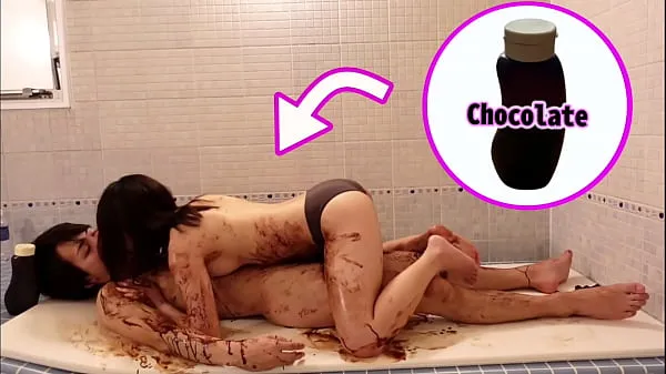 HD Chocolate slick sex in the bathroom on valentine's day - Japanese young couple's real orgasm mega klipy