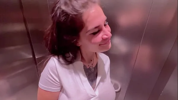 HD Beautiful girl Instagram blogger sucks in the elevator of the store and gets a facial mega Clips