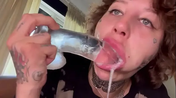 HD Tatted girl gives rough blowjob until she cries dildo suck megaleikkeet