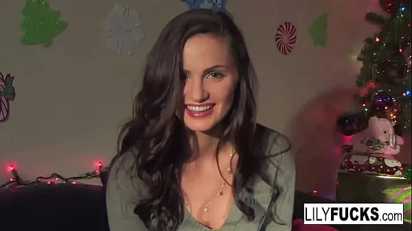 HD Lily tells us her horny Christmas wishes before satisfying herself in both holes mega Clips