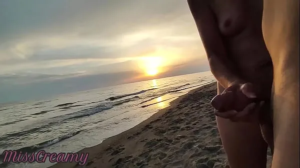 HD French Milf Blowjob Amateur on Nude Beach public to stranger with Cumshot 02 - MissCreamy mega Clips