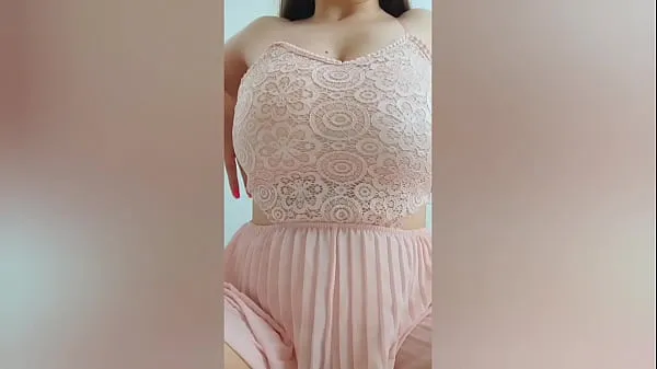 HD Young cutie in pink dress playing with her big tits in front of the camera - DepravedMinx mega Clips